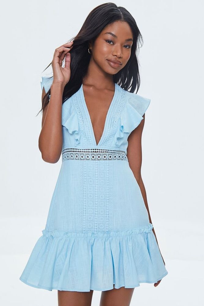 Clip Dot Lace Ruffled Mini Dress