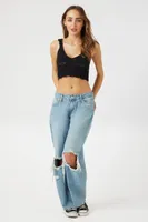 Women's Crochet Lace-Up Crop Top in Black Large