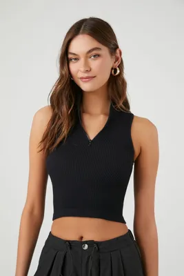 Women's Seamless Ribbed-Knit Zip-Up Tank Top