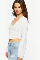 Women's Lace-Up Seamed Crop Top in White Large