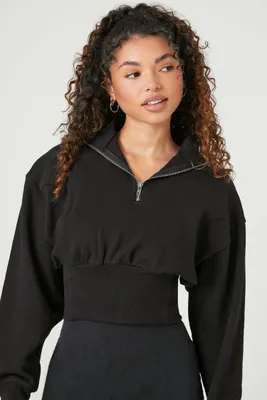 Women's French Terry Half-Zip Pullover in Black Large