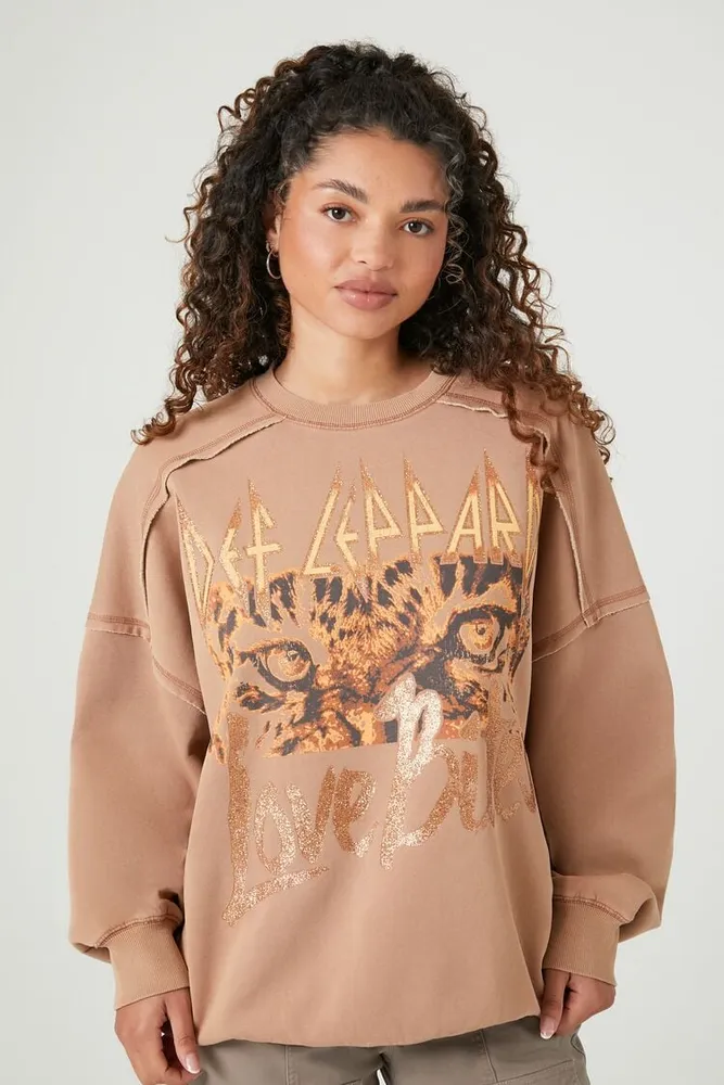 Women's Def Leppard Graphic Pullover in Brown, XS