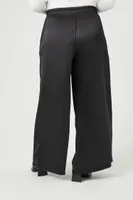 Women's Satin Wide-Leg Pants in Black, 1X