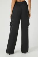 Women's Satin Cargo Drawstring Pants in Black Medium