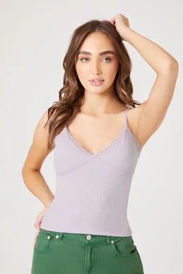 Women's Lace-Trim V-Neck Cami in Lavender Large