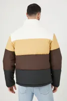 Men Colorblock Funnel Neck Puffer Jacket