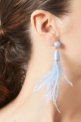 Women's Feather Drop Earrings in Blue