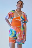 Women's Embroidered FUBU Mesh Shorts in Orange Medium