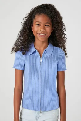 Girls Ribbed Sweater-Knit Shirt (Kids) in Blue, 11/12