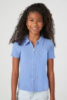 Girls Ribbed Sweater-Knit Shirt (Kids) in Blue, 9/10