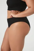 Women's Ribbed Cheeky Bikini Bottoms in Black, 0X