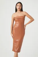 Women's Faux Leather Foldover Tube Dress in Brown Large