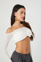 Women's Off-the-Shoulder Crop Top in White, XL