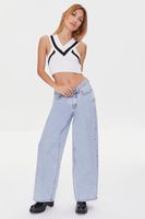 Women's Sweater-Knit Crop Top in White/Black Large