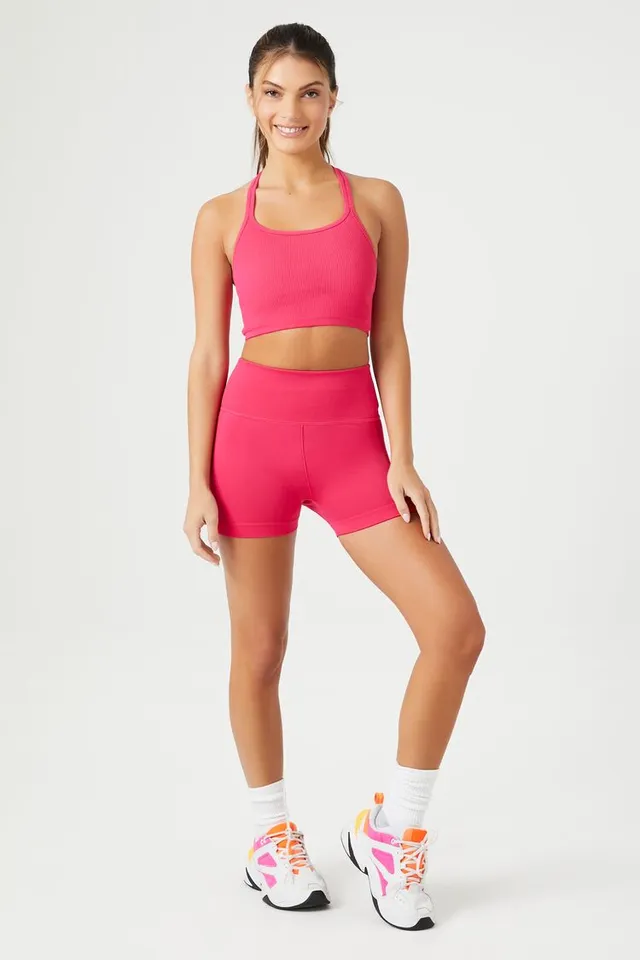 Forever 21 Women's Active Seamless Strappy Sports Bra in Hibiscus
