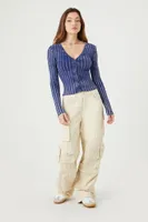 Women's Ribbed Hook-and-Eye Cardigan Sweater in Dusty Blue Small