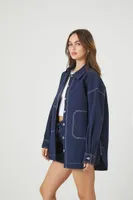 Women's Poplin Cotton-Blend Shacket in Dark Blue Large