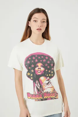 Women's Oversized Diana Ross Graphic T-Shirt in Cream, Size M/L