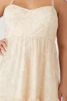 Women's Glitter Mesh Cami Dress in Champagne, 3X