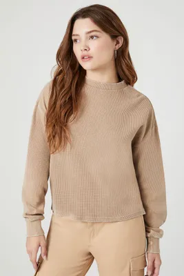 Women's Waffle Knit Drop-Sleeve Top in Sand, XL