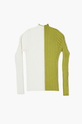 Girls Colorblock Sweater (Kids) in Cream/Herbal Green, 9/10