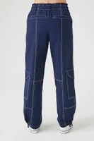 Women's Twill High-Rise Cargo Joggers in Blue/White Small