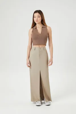 Women's Maxi Leg-Slit Skirt in Taupe Small