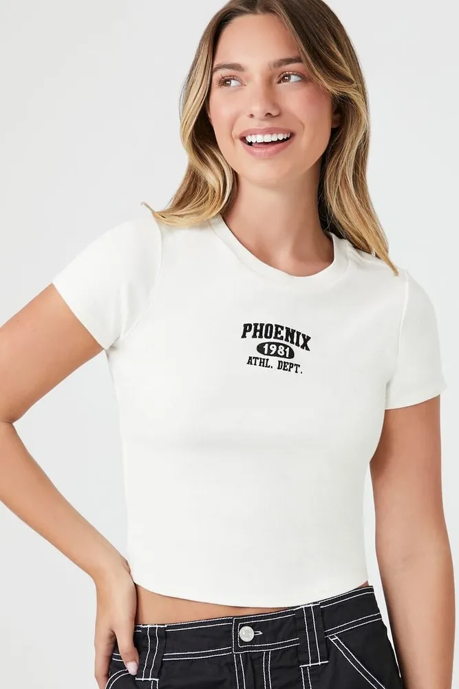 Women's Embroidered Phoenix Baby T-Shirt Cream/Black