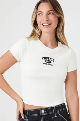 Women's Embroidered Phoenix Baby T-Shirt in Cream/Black Medium