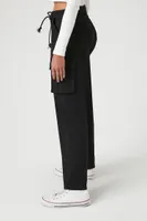 Women's Twill Drawstring Cargo Pants in Black Large