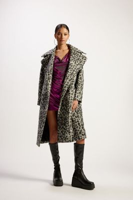 Women's Leopard Print Duster Coat in Grey Small