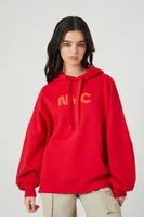 Women's Fleece Embroidered NYC Hoodie in Red Small