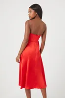 Women's Satin Sweetheart Midi Dress in Fiery Red Small