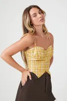 Women's Plaid Bustier Crop Top in Yellow Medium