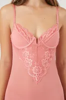 Women's Mesh Lace-Trim Lingerie Slip Dress in Peachy Cheeks Small