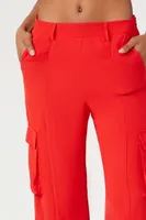 Women's Chiffon Cargo Straight-Leg Pants in Fiery Red, XS