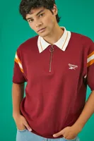 Men Reebok Striped Quarter-Zip Shirt in Burgundy Large