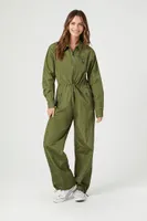 Women's Toggle Drawstring Wide-Leg Jumpsuit in Olive, XL