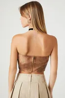 Women's Faux Leather Cropped Tube Top in Brown Medium