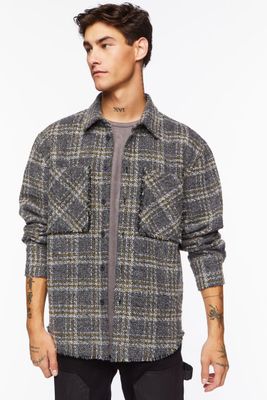 Men Boucle Plaid Shirt in Grey Small