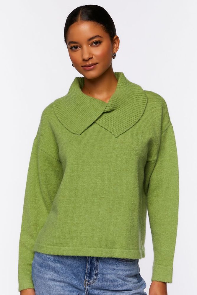 Women's Shawl-Collar Drop-Sleeve Sweater in Light Green Small