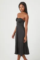 Women's Satin Sweetheart Midi Dress in Black Small