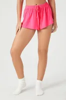 Women's Drawstring Pajama Shorts in Neon Pink Medium