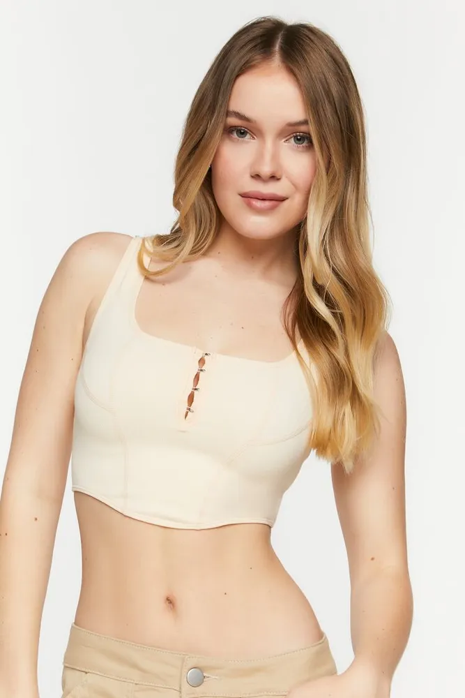 Forever 21 Women's Seamless Hook-and-Eye Cropped Tank Top in Peach , M/L