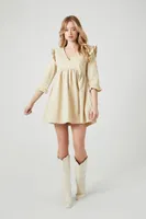 Women's Ruffle-Trim Babydoll Mini Dress in Khaki, XL