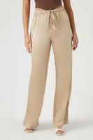 Women's Satin Drawstring Wide-Leg Pants in Taupe Small