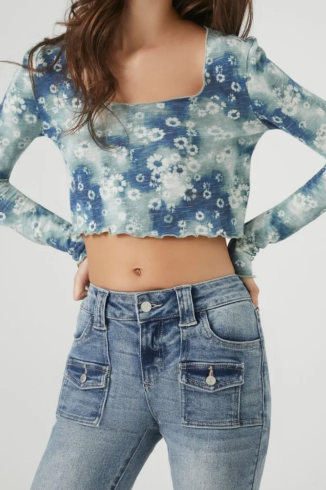 Women's Tie-Dye Floral Print Crop Top