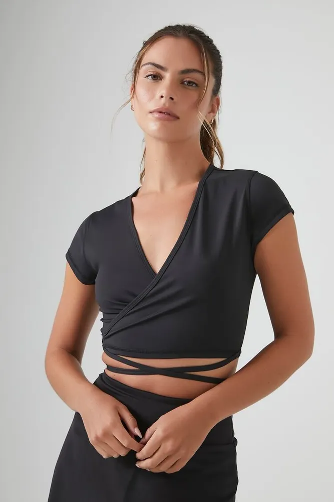 Women's Active Wraparound Crop Top in Black Medium