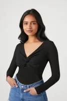 Women's Twisted Long-Sleeve Bodysuit in Black, XL