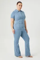 Women's Denim Zip-Up Jumpsuit in Light Denim, 3X